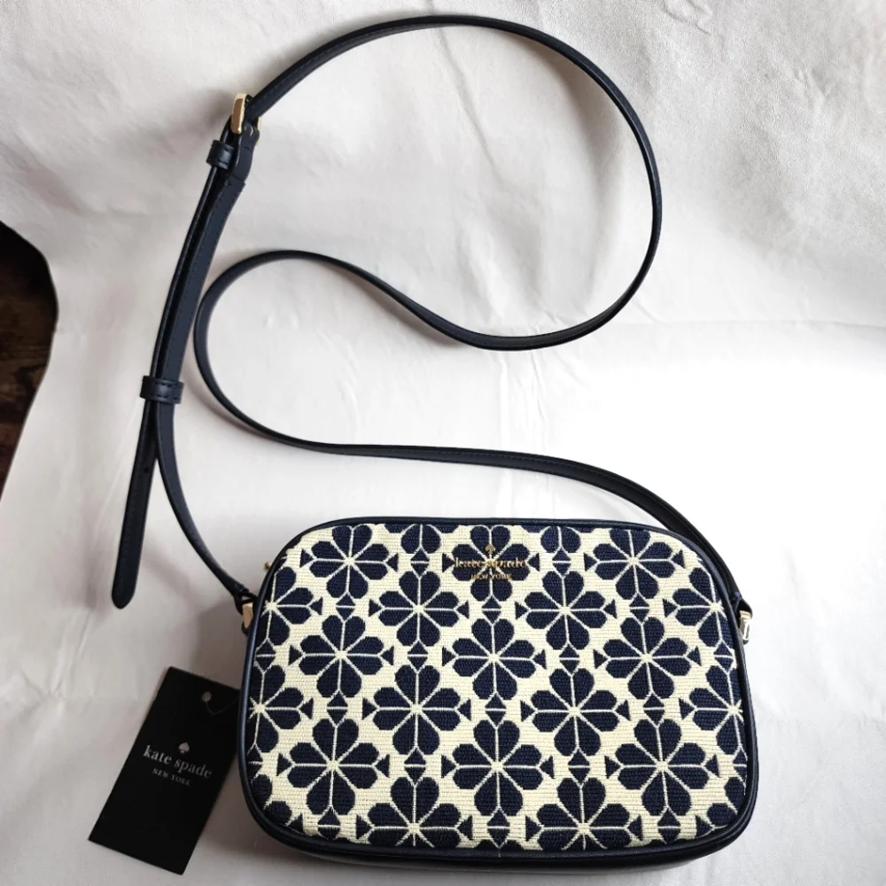 Kate Spade Crossbody Signature Purse Mini Camera Bag Navy Blue Spade Flower NEW